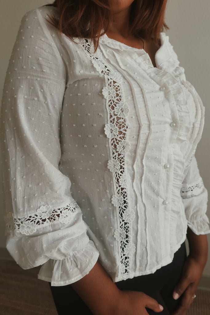 White Lace Panel Button Up - Brendalin & Cora