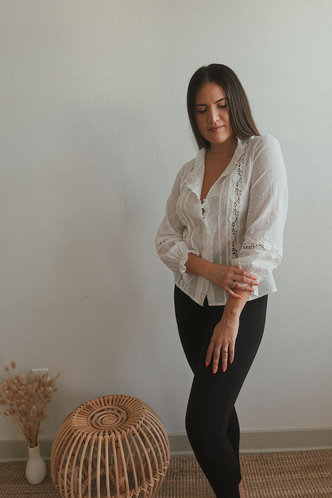 White Lace Panel Button Up - Brendalin & Cora