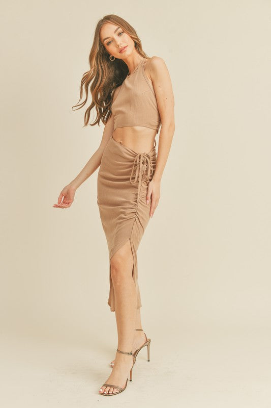 MABLE Tan Linen Skirt Set
